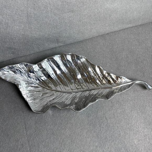 Beatriz Ball Autumn Leaf Platter Bowl Holiday Entertain Serving Party Silver - Picture 2 of 7